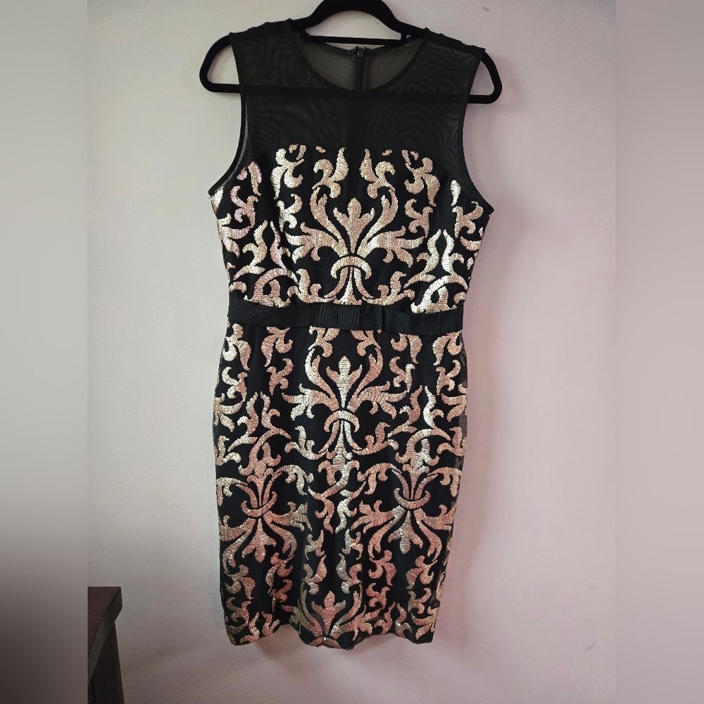 The Limited Black & Gold Sequin Damask Illusion Sheath Dress - Size 12